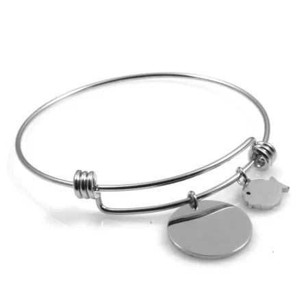 bracciale donna con incisione ciondolo tondo e pesciolino acciaio bcc2353
