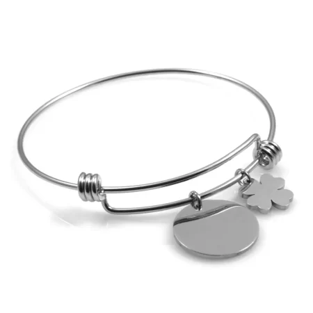 bracciale scritta personalizzata donna ciondolo e quadrifoglio bcc2355