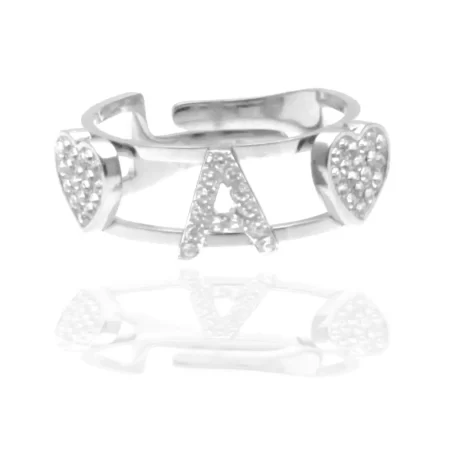 Anello con iniziale a in acciaio e strass all0072