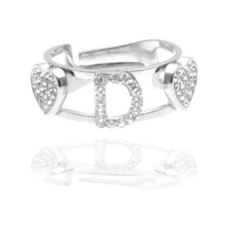 Anello con iniziale d in acciaio e strass all0075