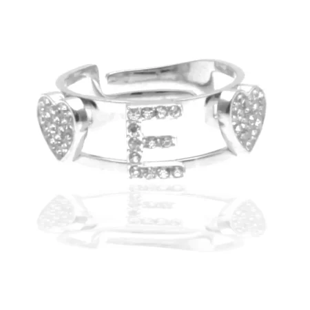 Anello con iniziale e in acciaio e strass all0076