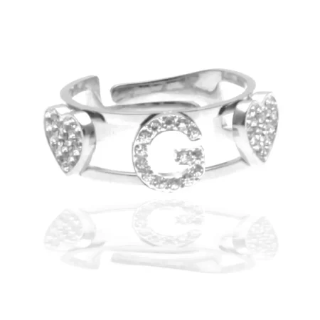 Anello con iniziale g in acciaio e strass all0078