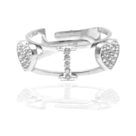 Anello con iniziale i in acciaio e strass all0079