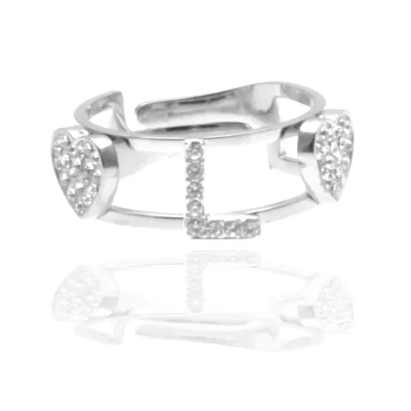 Anello con iniziale l in acciaio e strass all0080