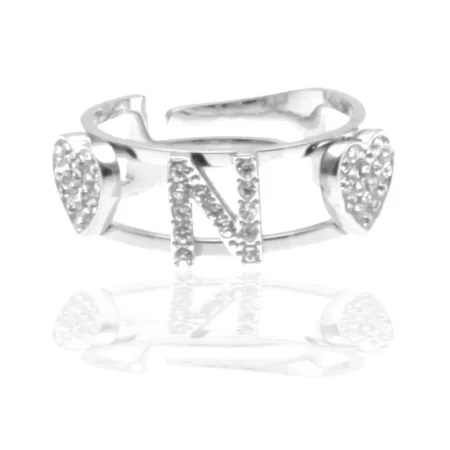 Anello con iniziale n in acciaio e strass all0082