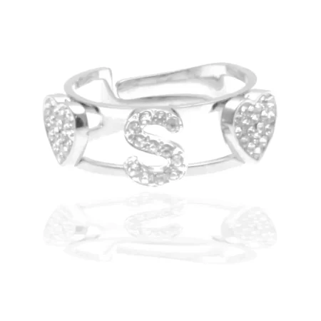 Anello con iniziale s in acciaio e strass all0085