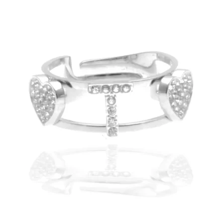 Anello con iniziale t in acciaio e strass all0086