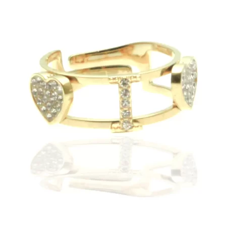 Anello con lettera i in acciaio dorato e strass all0095