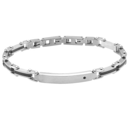 bracciale con incisione uomo acciaio piastra con strass bcc1069