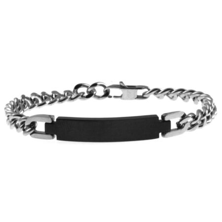 bracciale da incidere uomo grumetta in acciaio piastra nera bcc1491