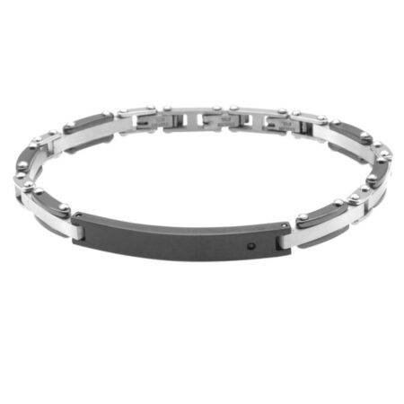 bracciale con incisione uomo acciaio piastra nera con strass bcc2250