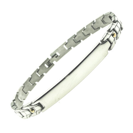 bracciale uomo acciaio e oro piastra per incisione bcc0058