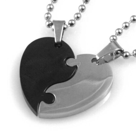 collana cuore spezzato fidanzati in acciaio e nero cll1545